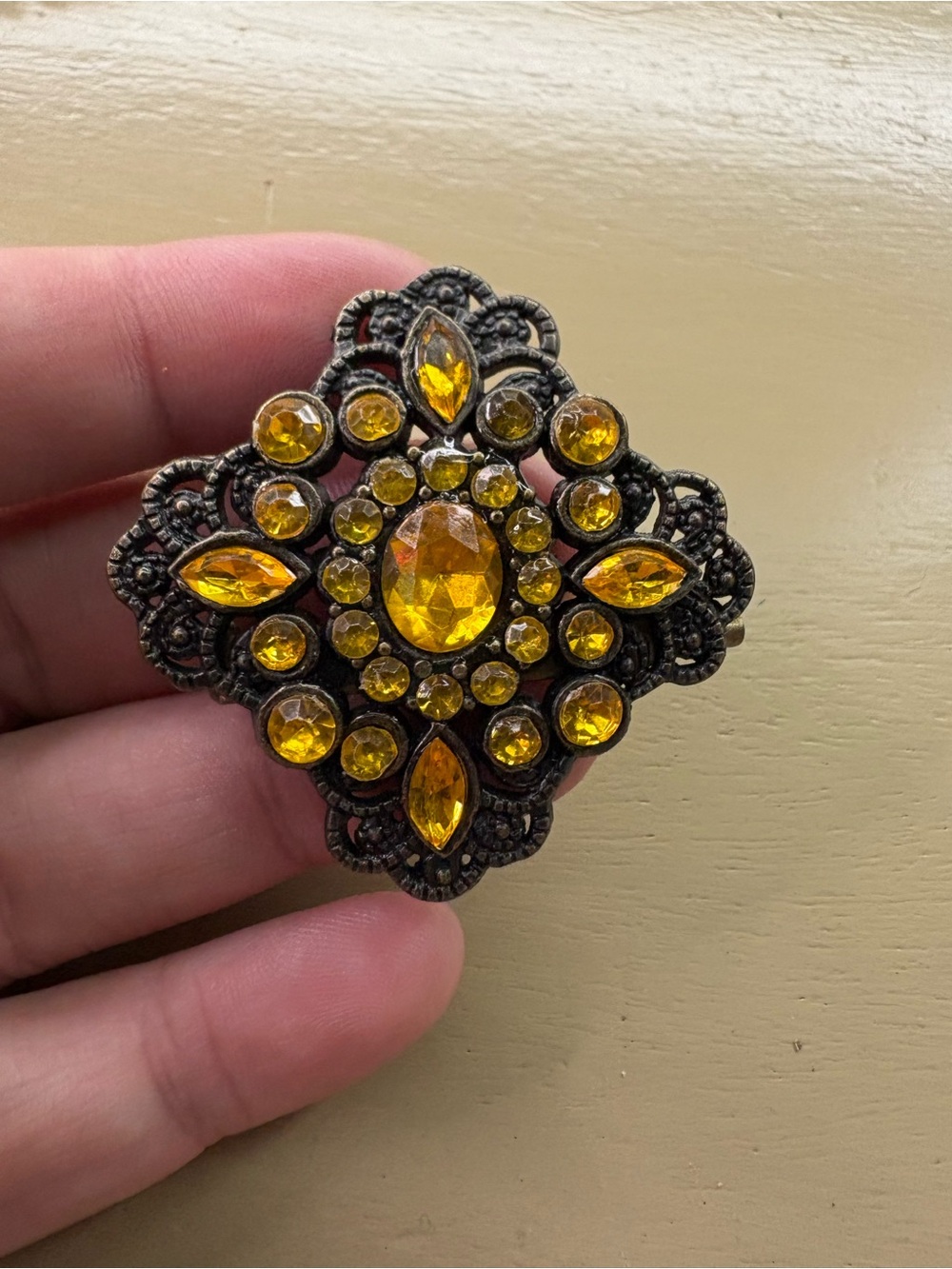 Vintage Topaz Rhinestone Brooch - Elegant Women’s Costume Jewelry